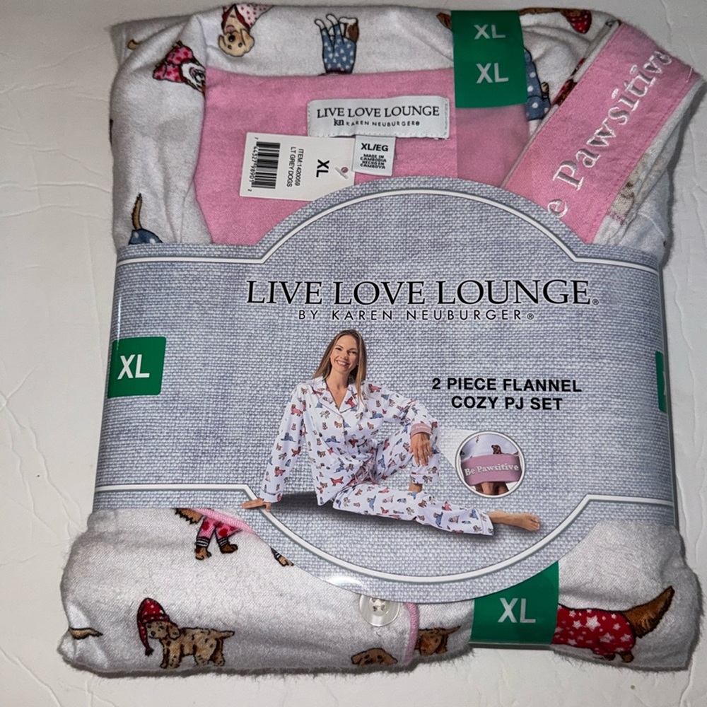 Live, Love, Lounge Karen Neuburger Women’s 2 Pc Flannel PJ Set All Over Dogs XL